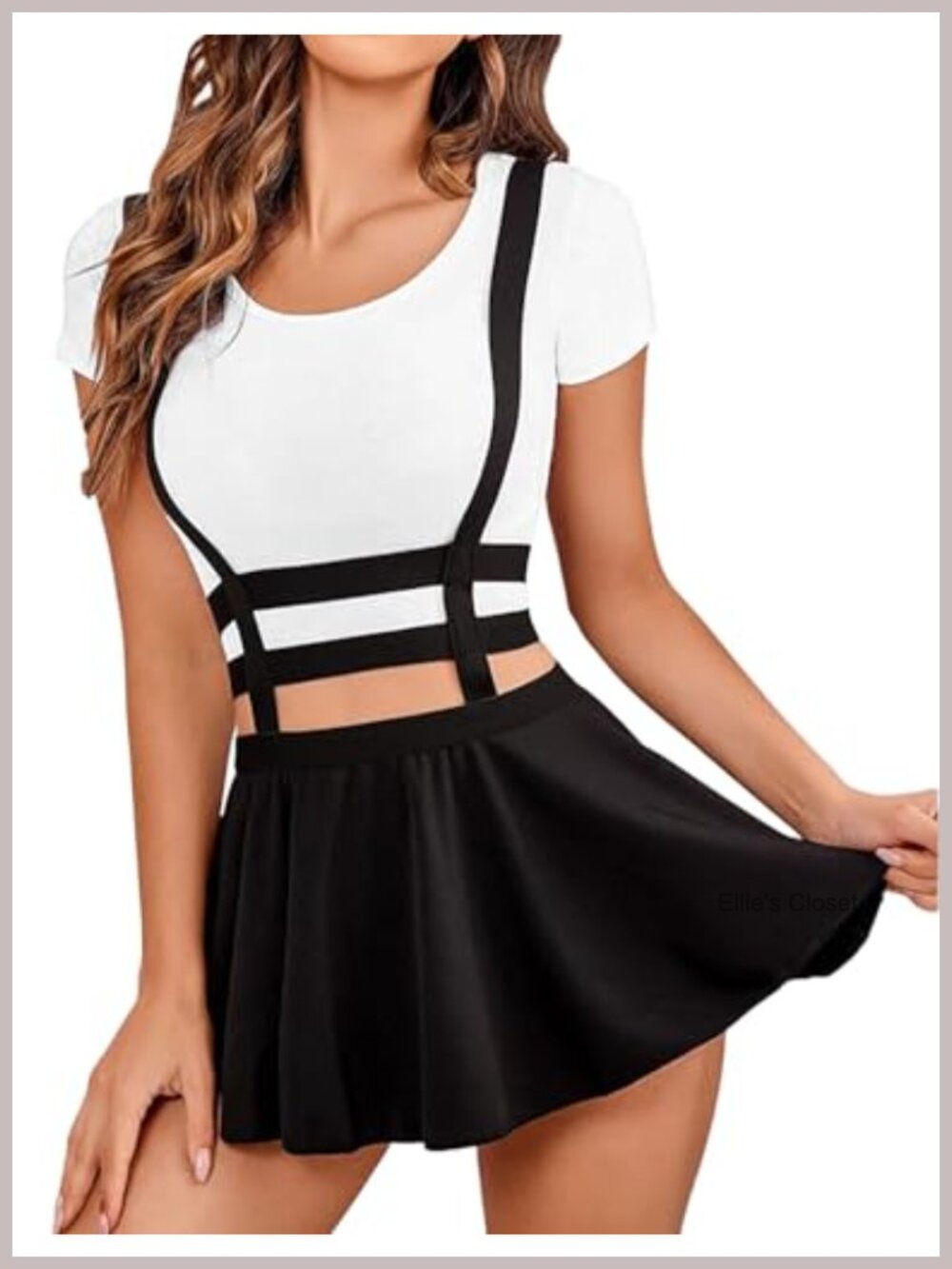 Avidlove Pleated Suspender Skirt High Waist A-Line Mini Novelty Skirt